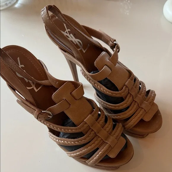 Yves Saint Laurent Brown Strappy Heels - Picture 1 of 2
